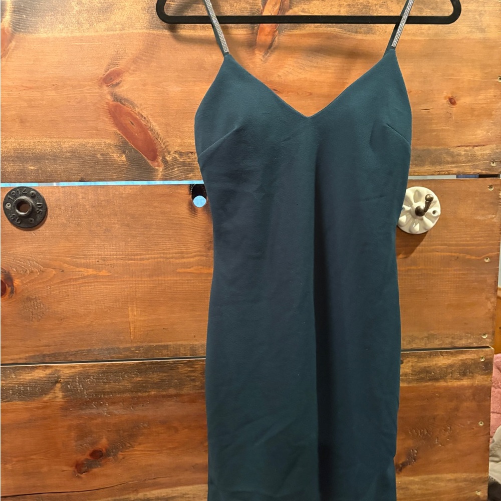 iris Teal Green Slip Mini Dress with Rhinestone Straps